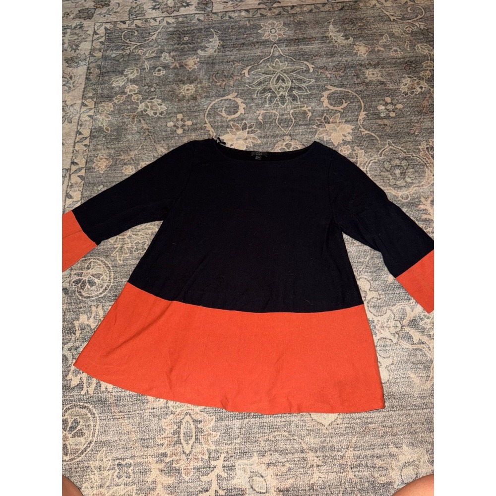 COS Colorblock Peplum Tunic Blouse Orange Navy Blue